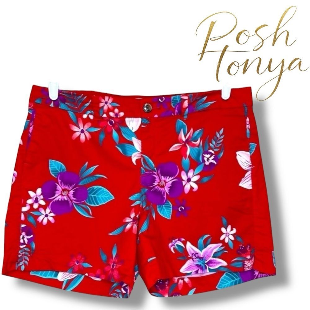 Old Navy Hawaiian High Rise Everyday Shorts Red Floral Size 14 Tropical Resort